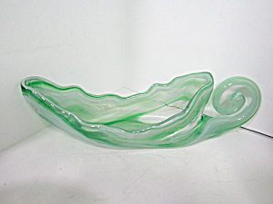 Vintage Green Blown Glass Swan Curled Neck Dish