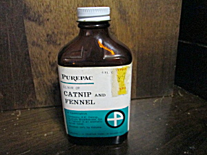 Vintage Brown Glass Medicine Bottle Fennel & Catnip