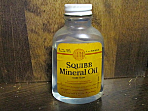 Vintage Plastic Medicine Bottle Squibb Mineral Oil