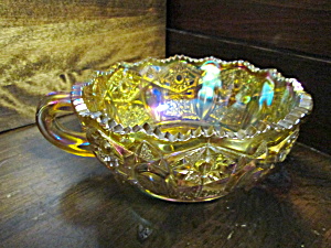 Vintage Carnival Glass Amber Heritage Handled Nappy