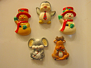 Collectibles Vintage Christmas Animal Snowmen Magnets
