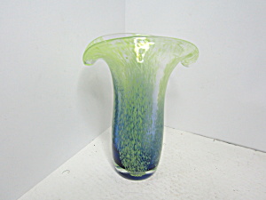 Vintage Two Lipped Green Blue Splash Vase