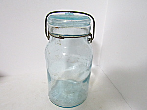 Vintage Atlas Aqua Wire Bail Quart Fruit Jar