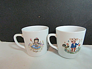 Vintage Children Country Girl & Boy China Mug Set