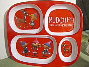 Vintage Children Rudolph Plastic Divided Dish