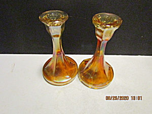 Vintage Imperial Carnival Glass Marigold Candlesticks