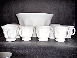Thumbprint Milk Glass Punch Bowl Set