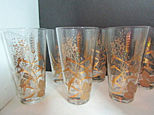 Vintage Glassware Gold Gilded Floral Wheat Tumblers
