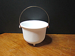 Vintage Milk Glass Kettle Cauldron W/metal Handle