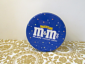 M&m 1989 Small Round Blue Christmas Tin