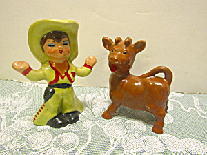 Vintage Cowgirl & Cow Salt & Pepper Shaker Set