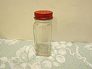 Vintage Glass Square Red Covered Spice Jar