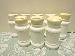 Eight Piece Set Milk Glass Rope Design Spice Jars