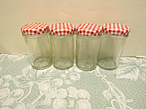 Vintage Anchor Hocking Jelly Red Check Covered Jars