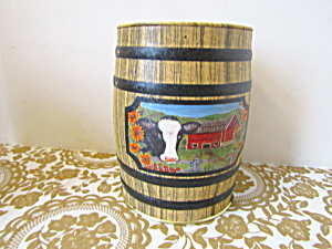 Vintage Cow & Barn Barrel Confectionery Tin