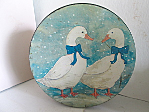 Vintage Winter Geese Large Size Covered Tin