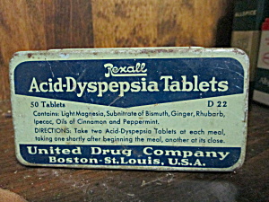 Vintage Rexall Acid-dyspepsia Tablets Tin