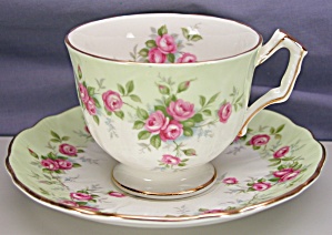 Aynsley Pale Green With Roses Cup & Saucer