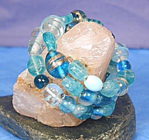 Shades Of Aqua Lampwork Glass Wrap Bracelet