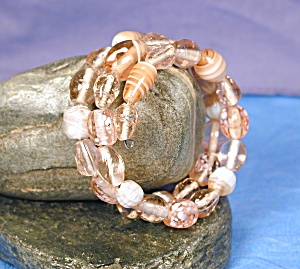 Shades Of Pink Lampwork Glass Wrap Bracelet
