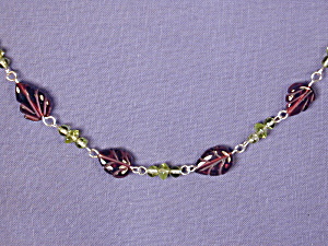 Carved Garnet Leaf & Peridot Necklace