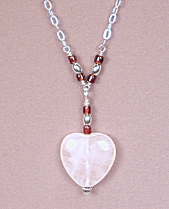 Ss & Garnet Necklace W/rose Quartz Heart