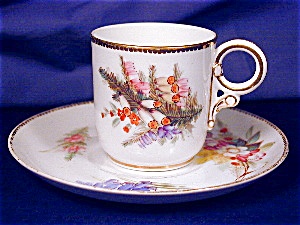 Royal Worcester Floral Hand Painted Demi C&s