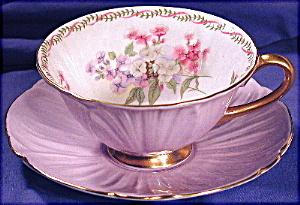 Shelley Mauve 'footed Oleander' Cup & Saucer.