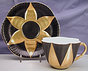Shelley Dainty Cup & Saucer In Black & Gold