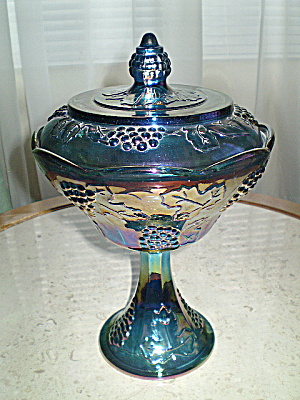 Carnival Glass Blue Fruit/candy Compote 1950