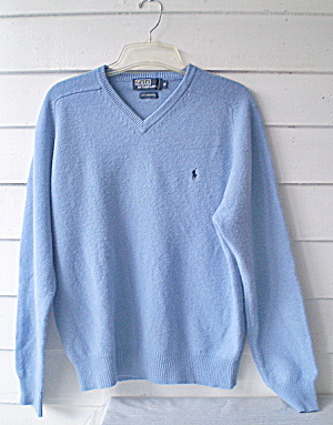 Polo V-neck Sweater Vintage Ralph Lauren Blue Lambs Wool