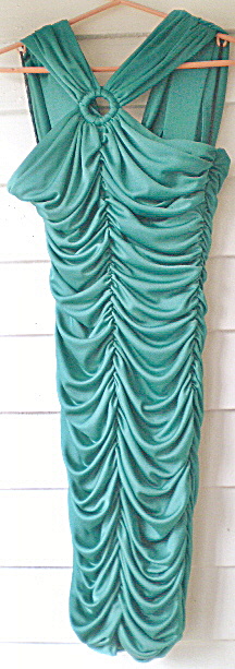 Party Dress Emerald Green Shirred Vintage