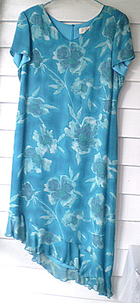 Dress100% Silk Teal Blue Flowered Vintage