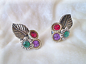Vintage Bakelite Earrings With Colored Lucite Gems