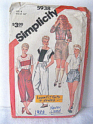 Vintage Simplicity Loose Fit Pants Pattern (4 Styles)
