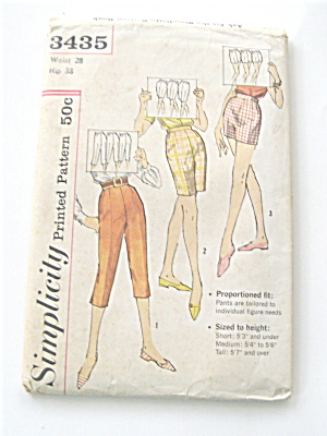 Simplicity Capri, Bermuda, Shorts, 1955 Vintage Pattern