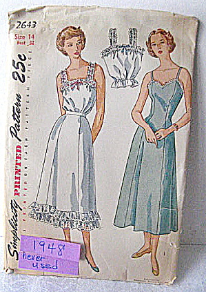 Vintage 1948 Simplicity Slip,petticoat, Camisole Pattern