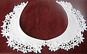 Collar With Cutwork Flowers Vintage Handmade White Linen