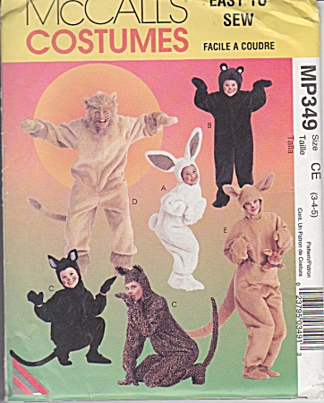 Mccall - Animal Costume - Sz 3-4-5 - Uncut