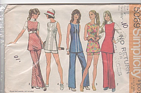 70s Vintage Pattern Fun Sideslit Tunic - Pants