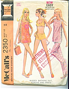 1970 Mccall's Bathing Suit - Poncho ++ Ladies Sz 12
