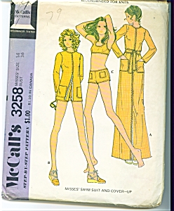 1972 Mccall's Bathing Suit - Poncho ++ Misses Sz 14