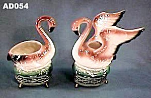 Pair Of Flamingo Planters On Metal Bases