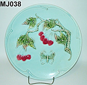 11 1/4&quot; Majolica Butterfly & Cherries Plate