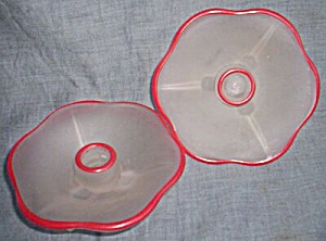 Pair Satin Glass Candles Red Trim