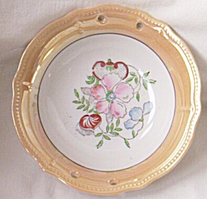 Vintage Peach Luster Rim Floral Bowl