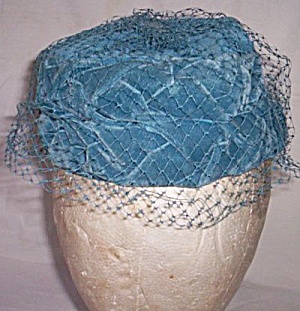 Vintage Blue Velvet Pill Box Hat