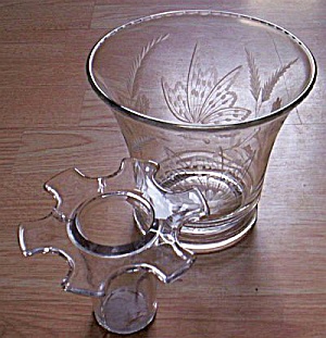 Wide Mouth Etched Butterfly Vase & Frog