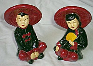 Seated Oriental Chalkware Couple