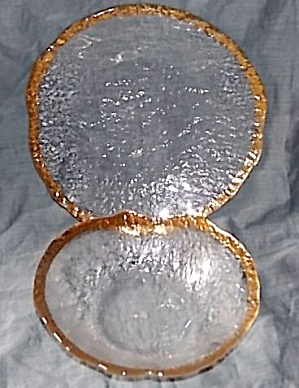 Ice Art Glass Bowl And Plate Gold Rim